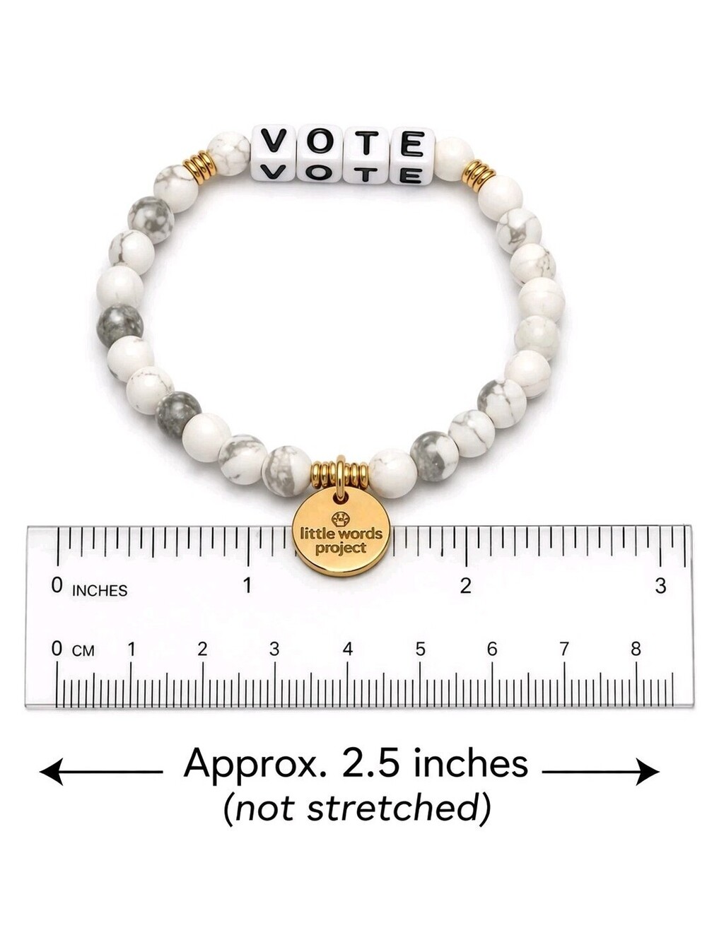 Little Words Project VOTE Bracelet White Marble Beads - Picture 3 of 4